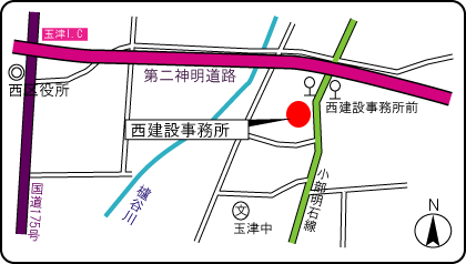 西建設事務所への地図