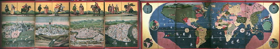 四都図世界図屏風