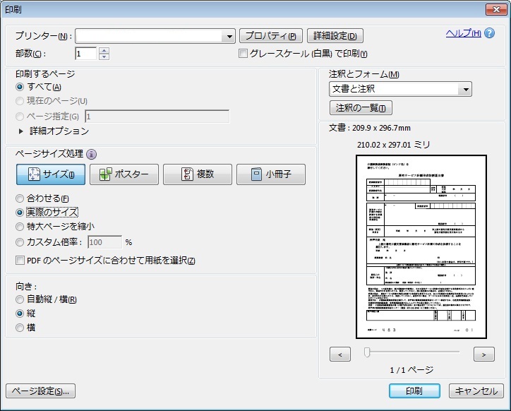 PDF印刷時の設定