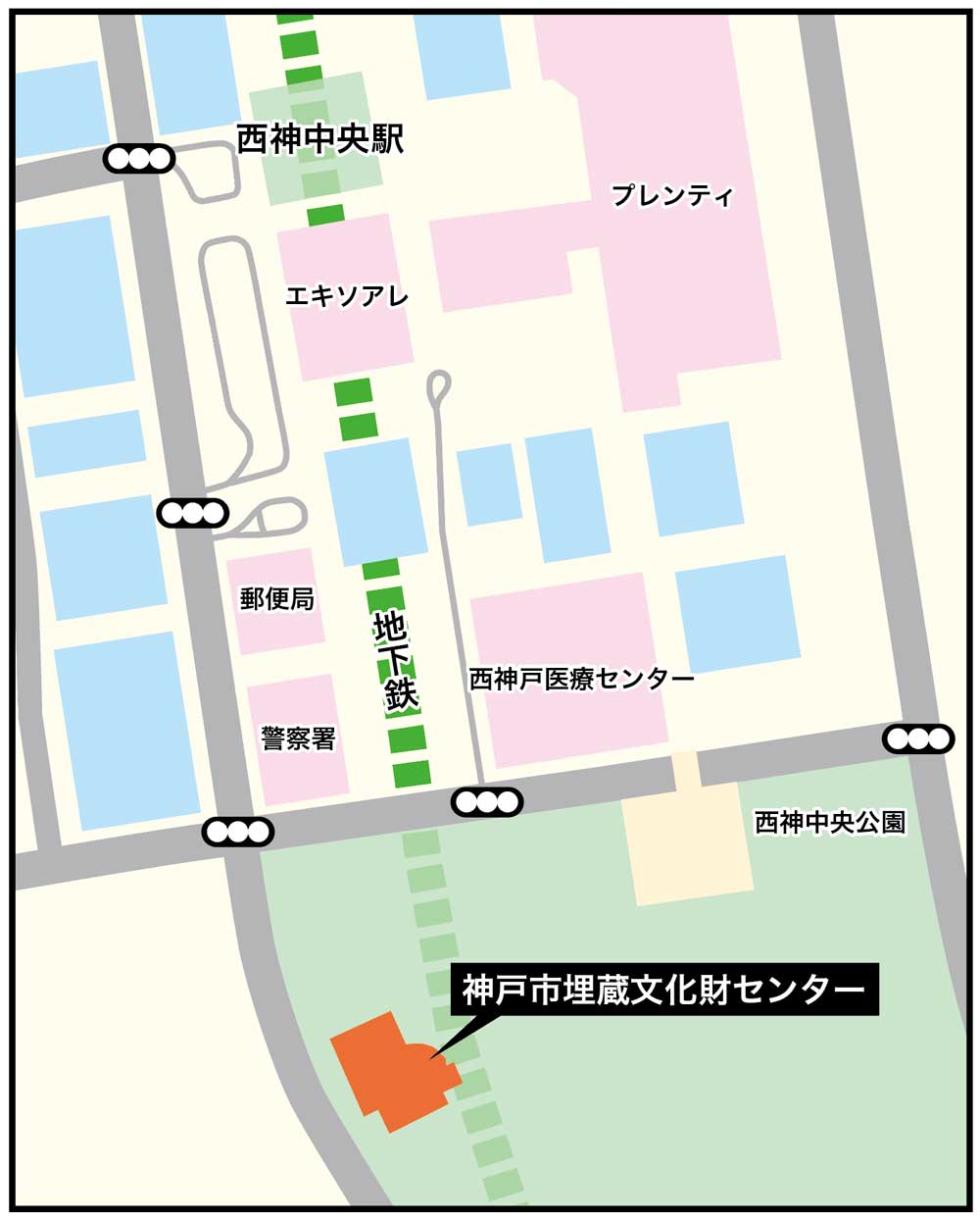 西神中央駅から埋蔵センターへの拡大地図