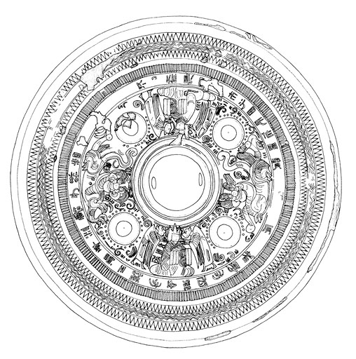 7号鏡 神人龍虎画像鏡（しんじんりゅうこがぞうきょう）のトレース図