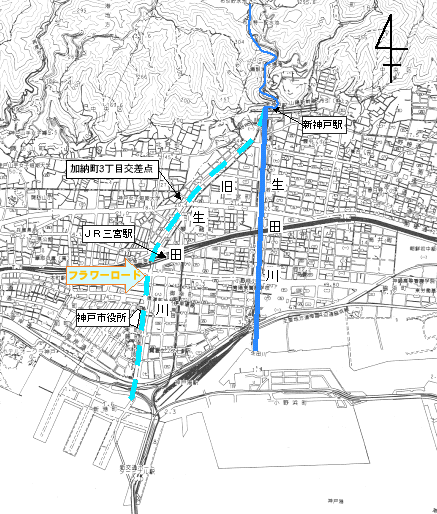 新旧生田川の地図