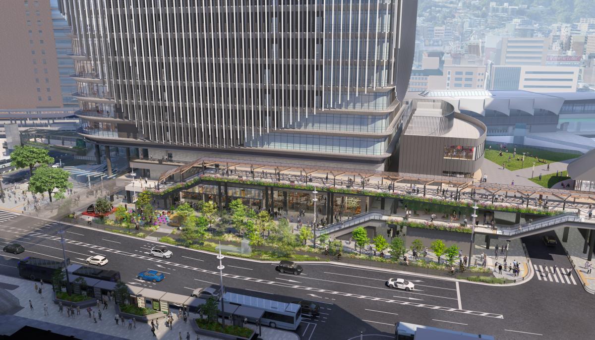 JR三ノ宮新駅ビル南側広場空間イメージ（俯瞰レベル）