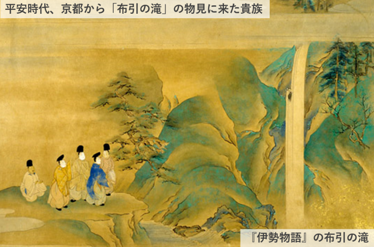 平安時代、京都から「布引の滝」の物見に来た貴族の絵
