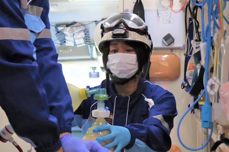 救急隊訓練中