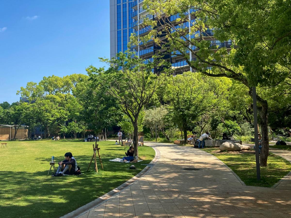 木陰で人が休んでいる様子の写真