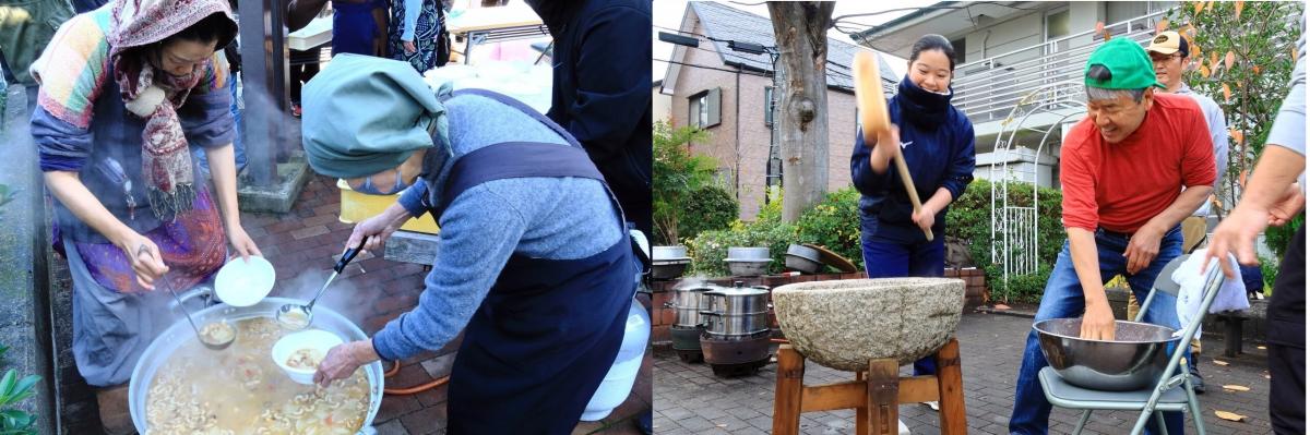 炊き出し訓練、餅つき