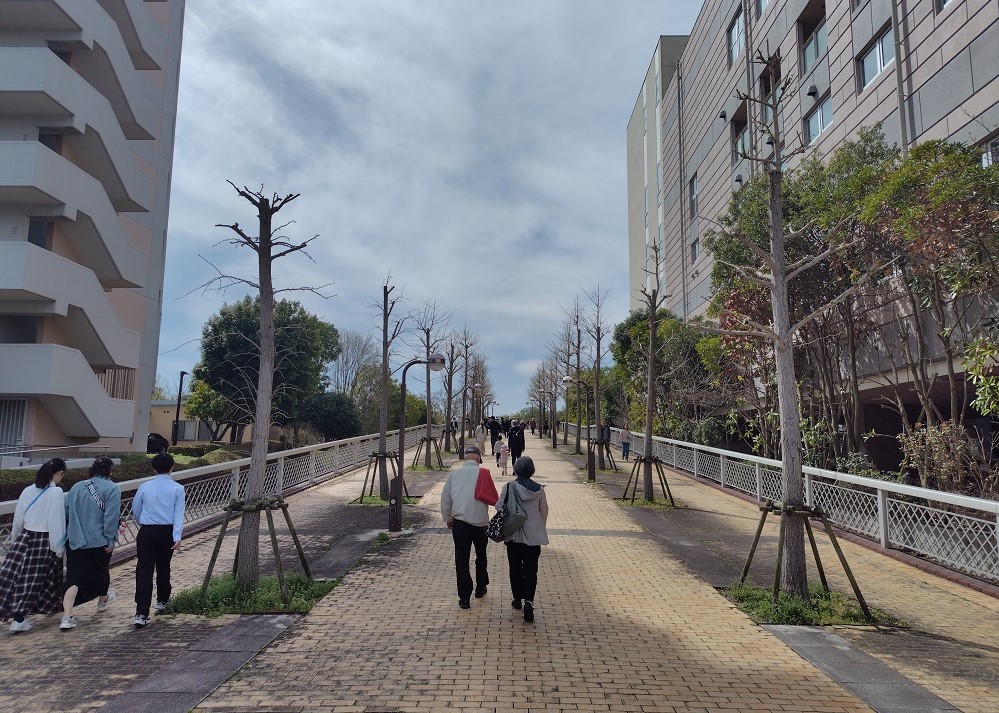 歩道橋を渡る様子