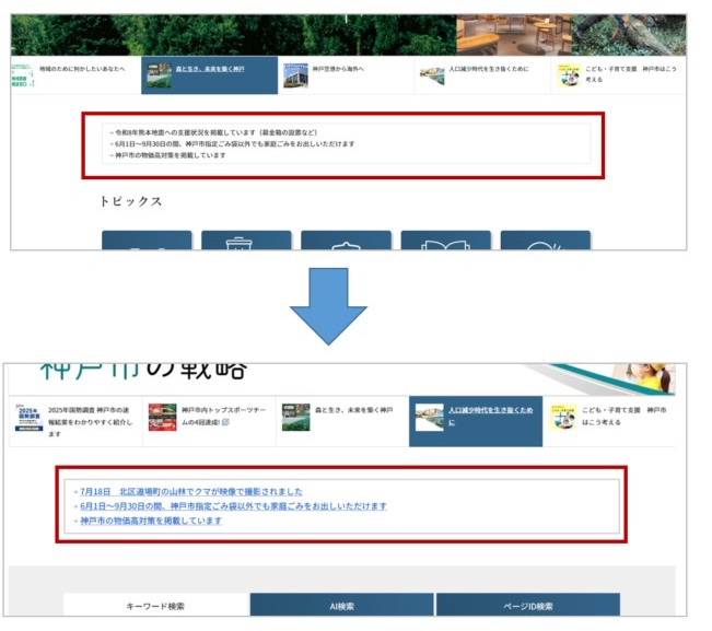 お知らせ枠の変更内容を説明する画像