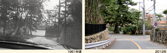 御影深田池付近(左)1961年頃(右)2012年