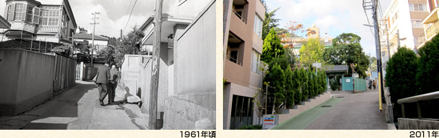 旧サッスーン邸(左)1961年頃(右)2011年